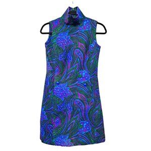 Vintage Mod Paisley Dress Wool GoGo Psychedelic Purple XS/S 60s